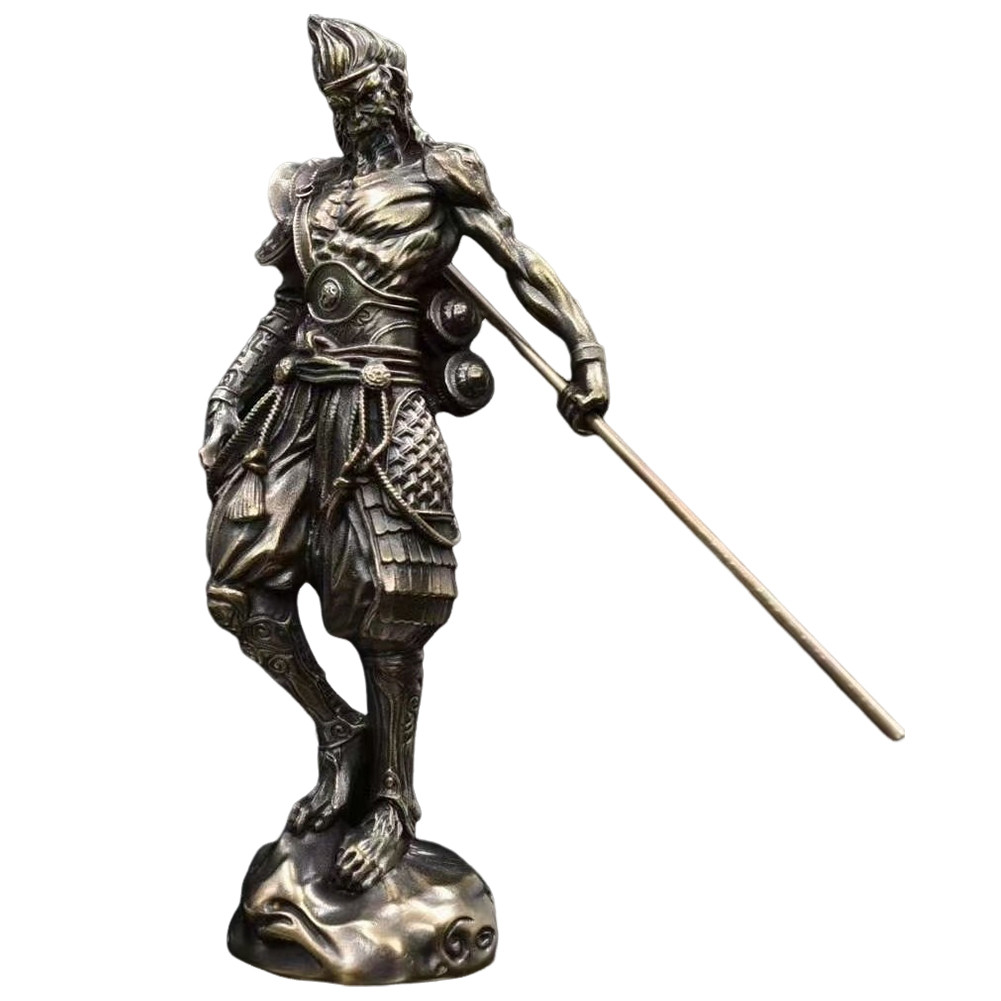 โบราณ Retro Bronze Monkey King รูปปั้น Handmade Qitian Dasheng รุ่นตัวอักษร Figurines Lucky ตกแต่งบ้