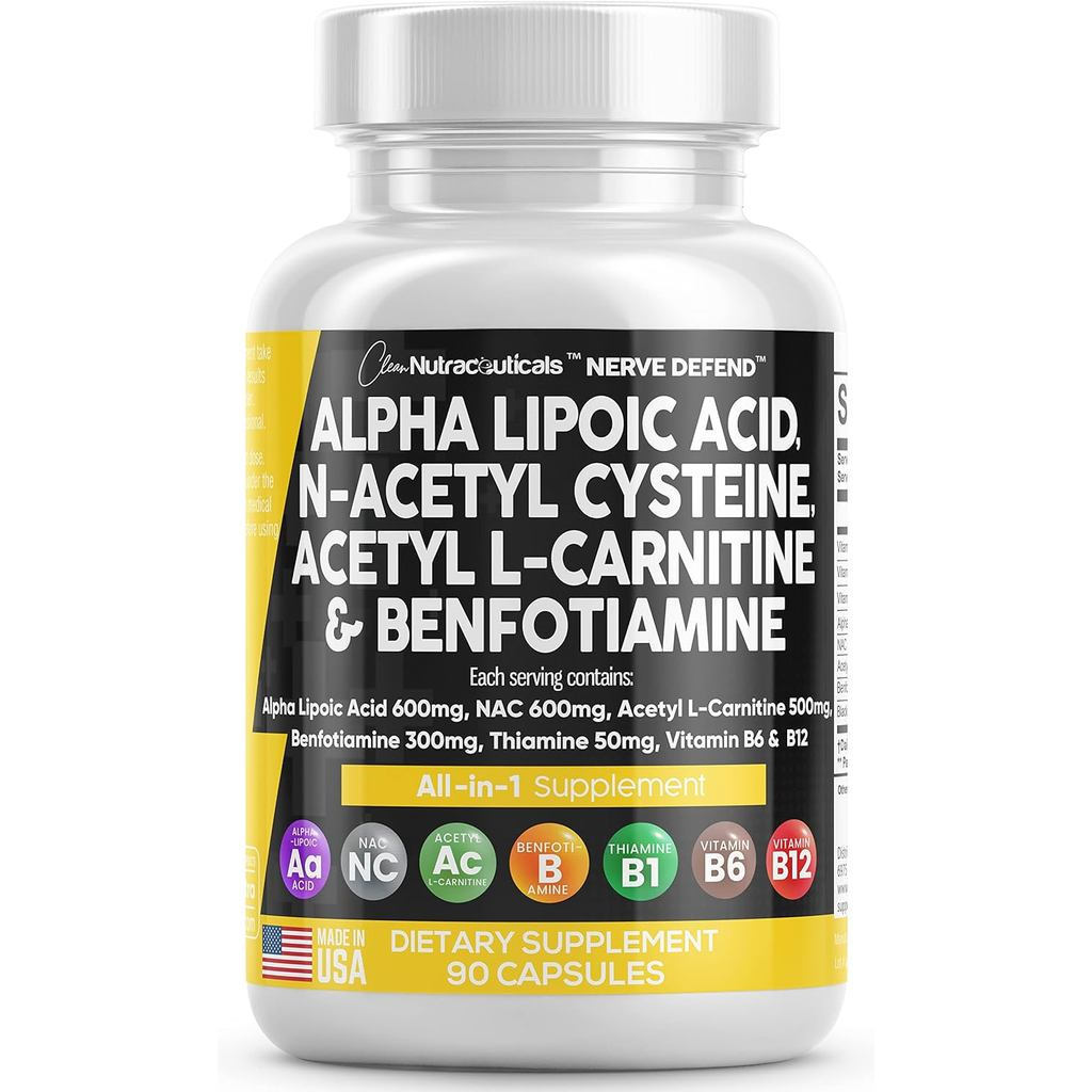 Alpha Lipoic Acid 600mg N-Acetyl Cysteine 600mg Acetyl L-Carnitine 500mg Benfotiamin 300mg - เส้นประ
