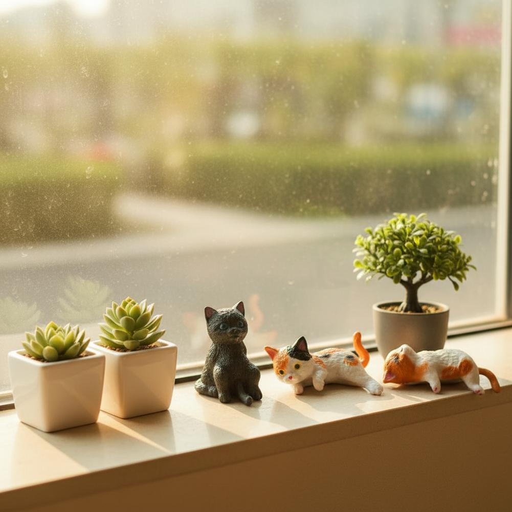 Mini Cat โต๊ะFigurines Set 5 เรซิ่น Multi Pose Kitty Desktop Playful Companion Office Decor E0p6