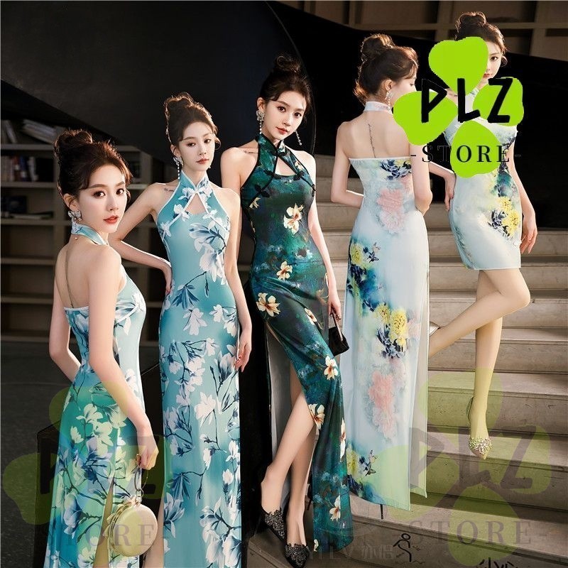 Cheongsam สไตล์ Qipao Plus ขนาดผู้หญิงแขนกุดดอกไม้ Slim Dress Qipao