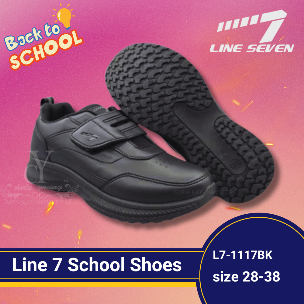 LINE 7 1117BK Full PVC กันน้ําสีดํารองเท้า Kasut Sekolah LINE 7 สีดํา / Kasut Sekolah Hitam 1117BK