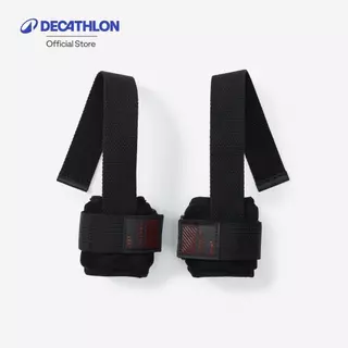 Decathlon Weight Training Lifting Strap With Wrist Support สายรัดข้อมือยกน้ำหนัก พร้อมส่วนพยุงข้อมือ - Black