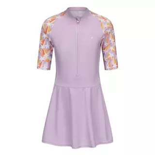 Decathlon Girl One-Piece Swimsuit Una Zip Skirt ชุดว่ายน้ำวันพีซทรงกระโปรงเด็กผู้หญิง รุ่น Una (ลาย All Star) - Purple