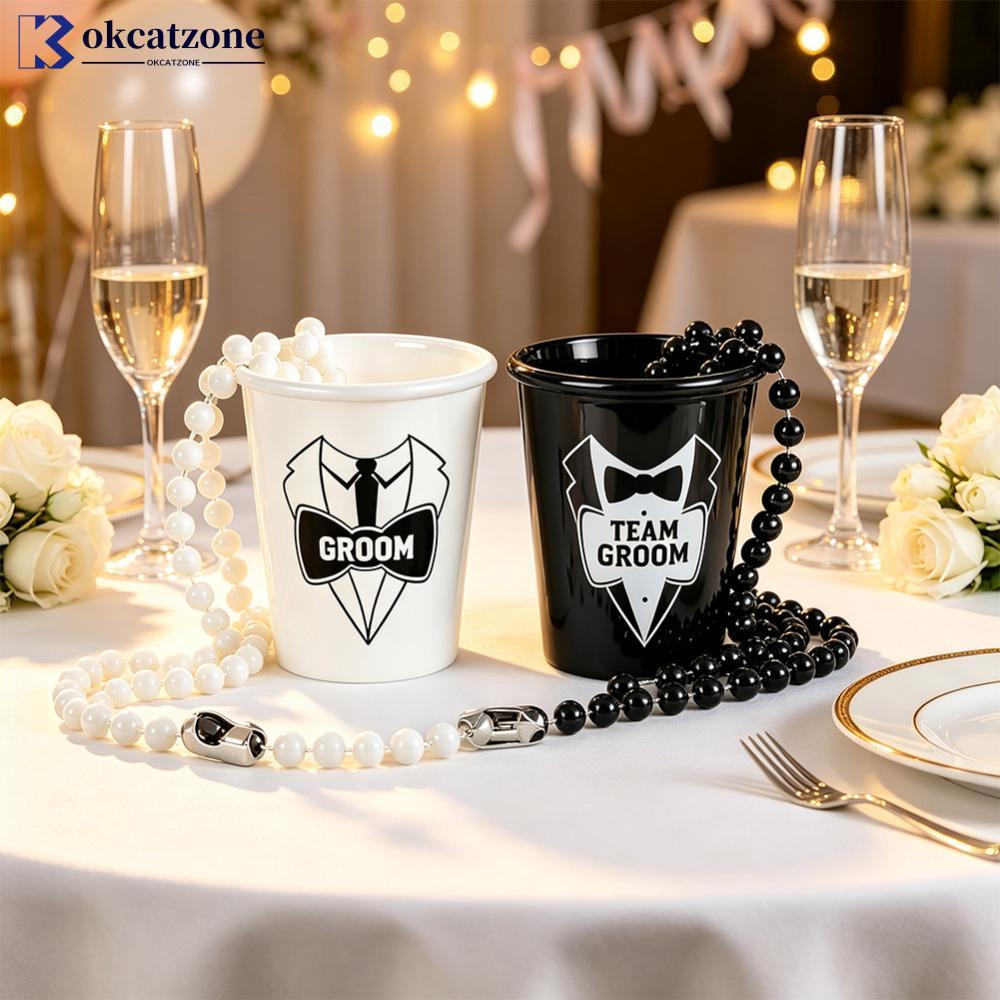 OKCATZONE 2oz Shot สร้อยคอแก้วลูกปัด Groomsmen Party Favors ถ้วยพลาสติกนํากลับมาใช้ใหม่สําหรับ Bache