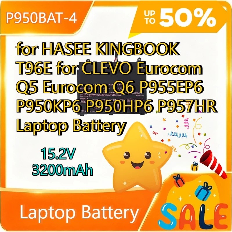 P950BAT-4 แบตเตอรี่สําหรับ HASEE KINGBOOK T96E สําหรับ CLEVO Eurocom Q5 Eurocom Q6 P955EP6 P950KP6 P