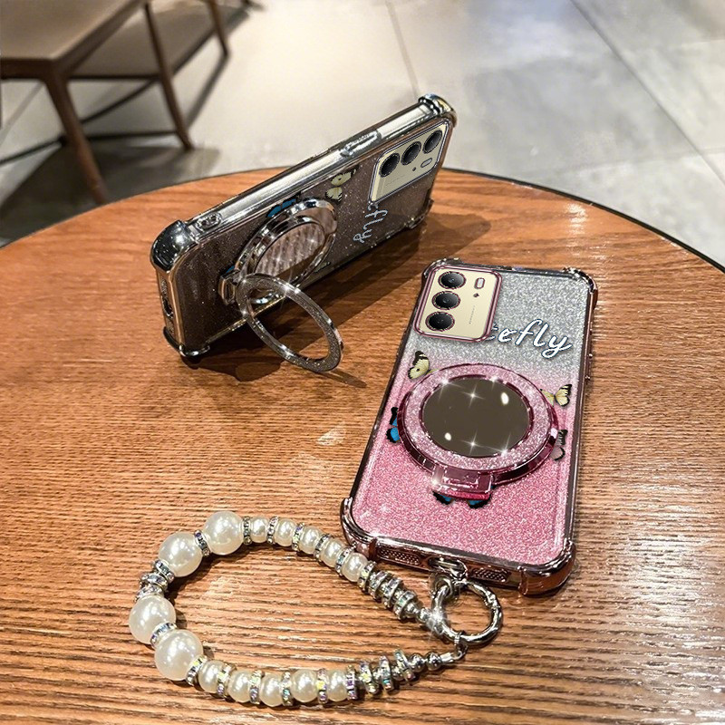 3 ชิ้น (Milky White Butterfliesเคสโทรศัพท์ + Lanyard + Stand) เหมาะสําหรับRealme C75 รู้สึกสบายน้ําห
