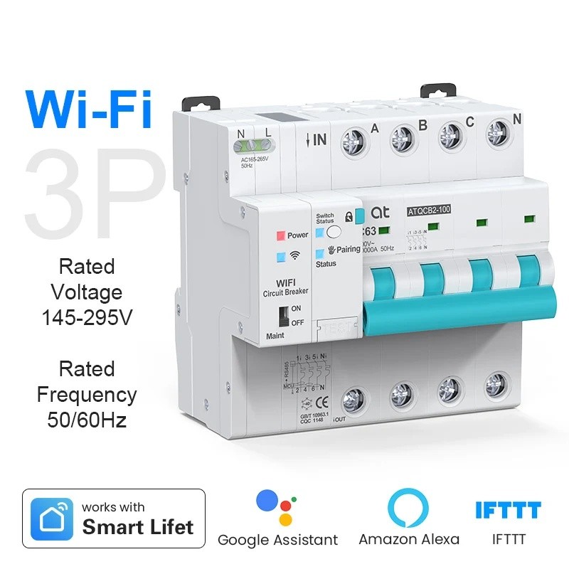 PQGF 3P Mcb Wifi AT-QCB2-3P แรงดันไฟฟ้าต่ํา Wifi Circuit Breaker 10ka รางขนาดเล็กติดตั้ง Circuit Bre