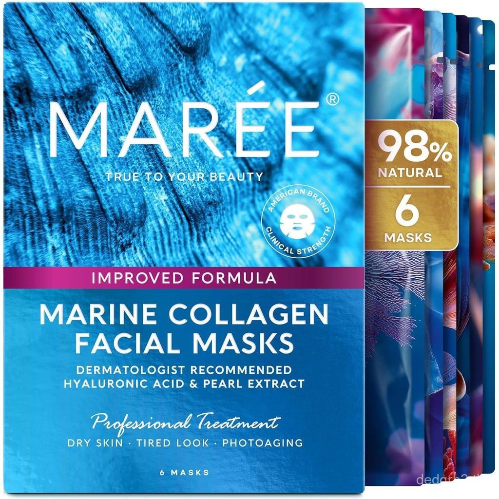 MAREECollagenFacialMaskwithHyaluronicAcidSheetFaceMaskcareCentellaAsiatica,Green & RedAlgaeHydrating