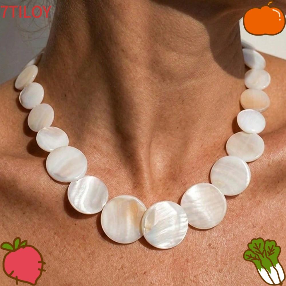 7TILOYSHOP Beaded Choker, Round Bohemian Shell Necklace, Adjustable Geometric Sweater Chains Gifts