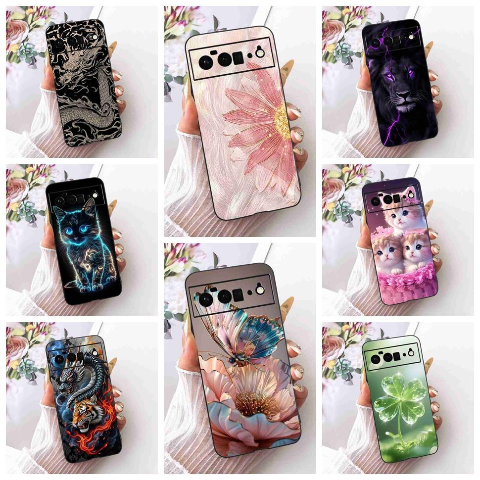 ดอกไม้ที่มีสีสันผีเสื้อสําหรับ Google Pixel 6 Pro GLUOG เคสซิลิโคน TPU ฝาครอบสีดําสําหรับ Google 6Pr