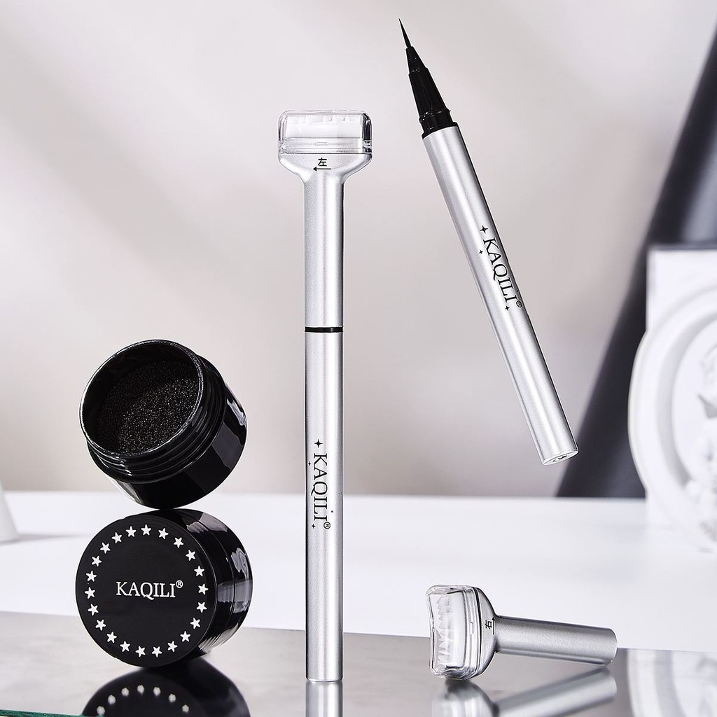 KAQILI 0049-Double-Headed Lower Eyelashes Stamp Eyeliner+Stamp Liquid Eyeliner Aurora Black Natural 