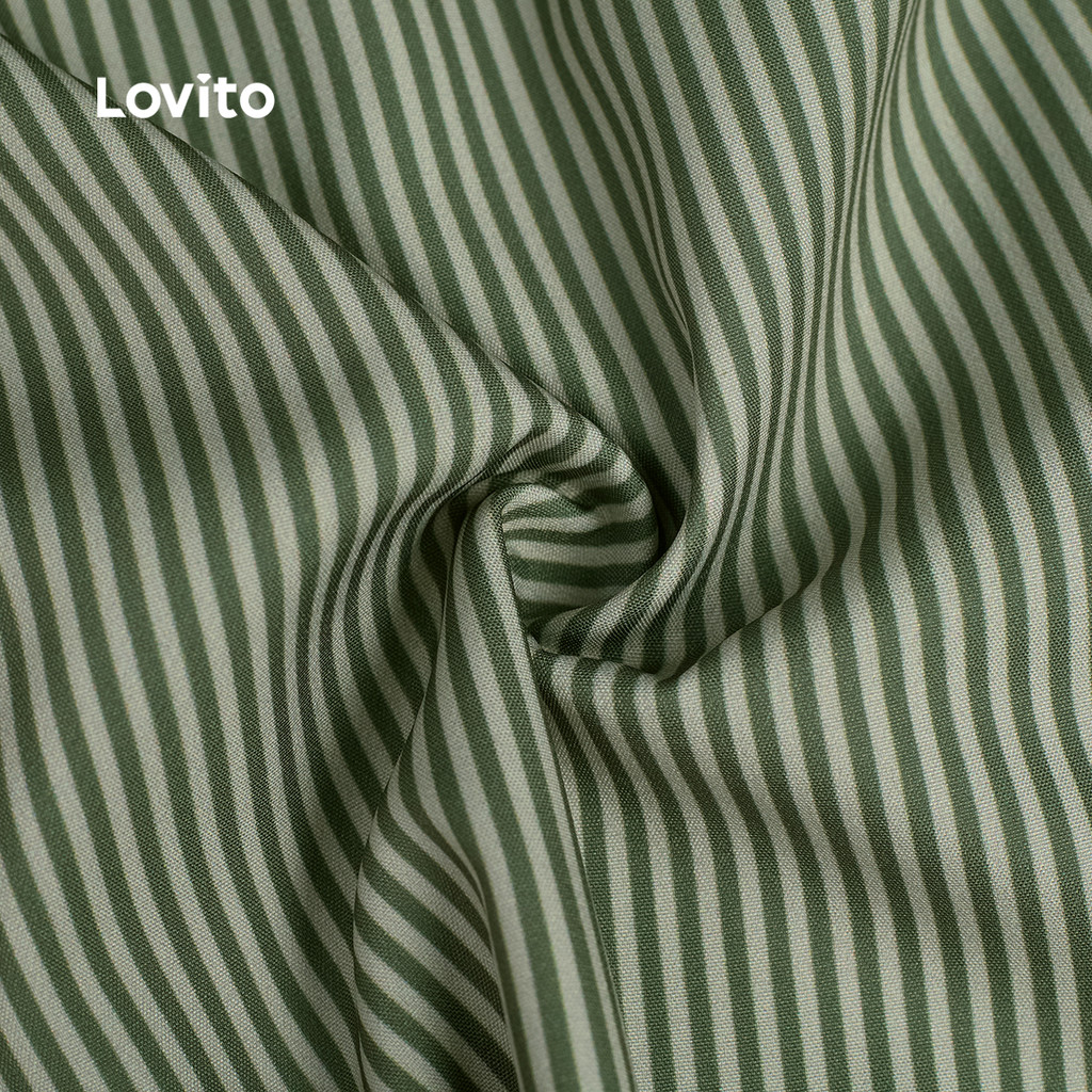 Lovito فستان نسائي طويل زيتي بخطوط هندسية — صورة 2