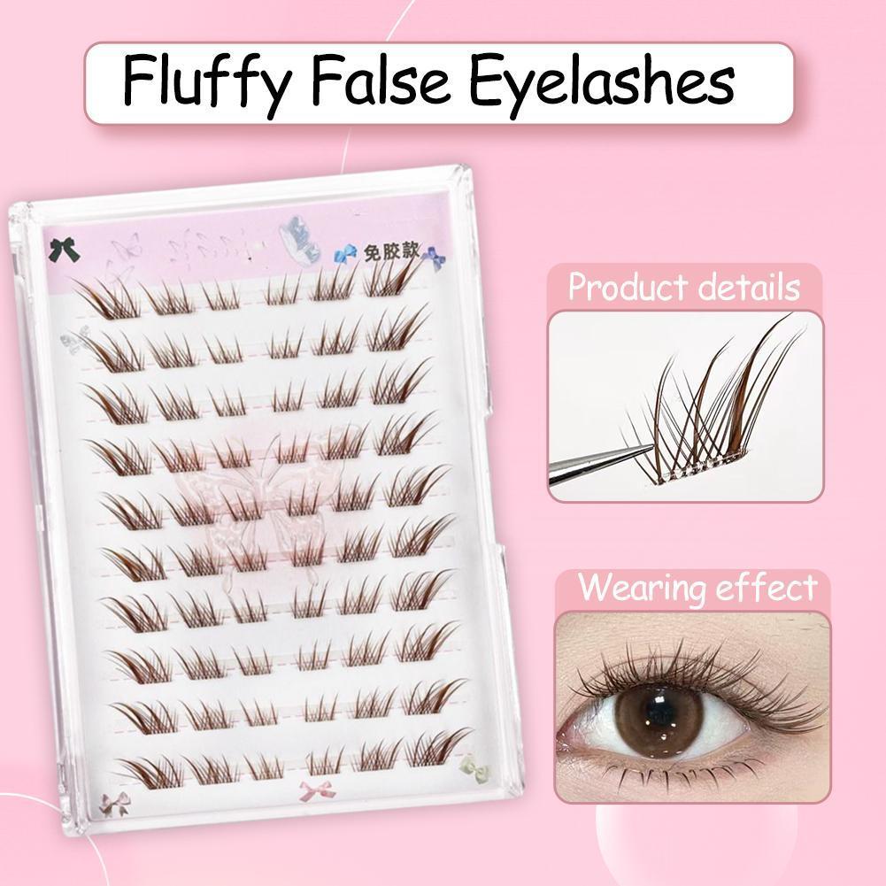 ไม่จําเป็นต้องกาว Fox Eye Effect ขนตาปลอมปุย 10 Fluffy แถว Lash ขนตาปลอม Eye V1v7