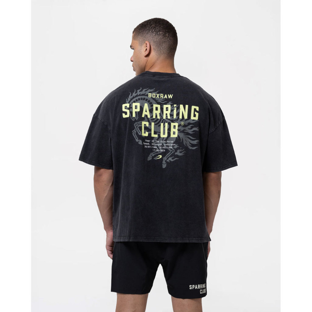 Boxraw Sparrow Club Skeleton Fire Horse Series Plus ขนาดนุ่ม Premium Unisex Tee 200GSM ผ้าฝ้าย 100% แฟชั่นผู้ชายฟิตเนสมวยการฝึกอบรมแขนสั้น