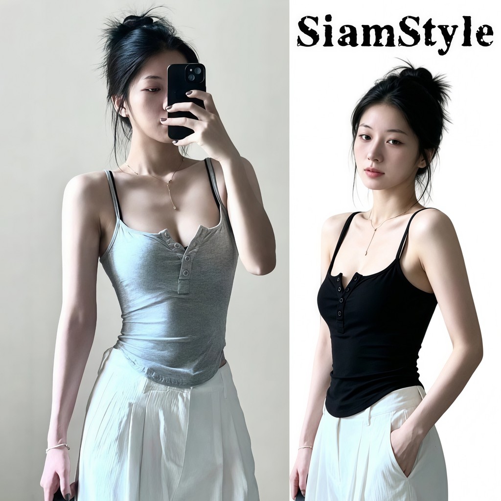 Siam Style พร้อมส่ง เสื้อสายเดี่ยว ผู้หญิง สีพื้น ผ้านุ่ม ทรงสวย เสื้อเข้ารูปผู้หญิง สไตล์เกาหลี’ MX229