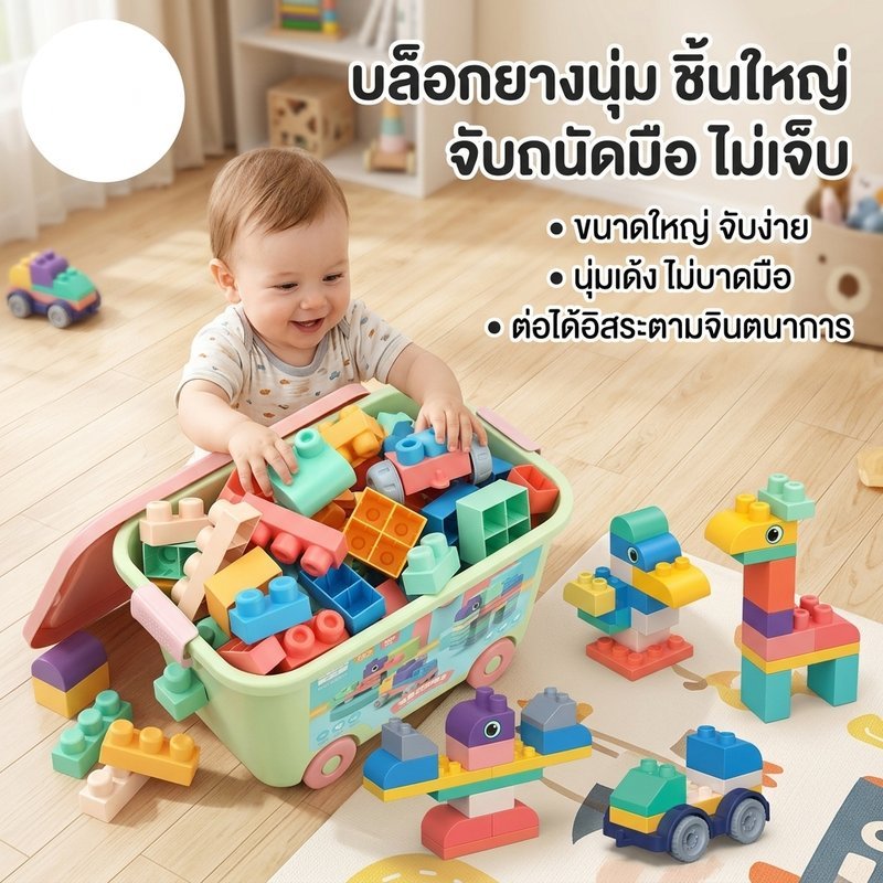 บล็อกตัวต่อ ยางนิ่ม TPR อนุภาคใหญ่ ชุดตัวต่อเด็ก เสริมพัฒนาการ สีสัน ของเล่นฝึกสมาธิ