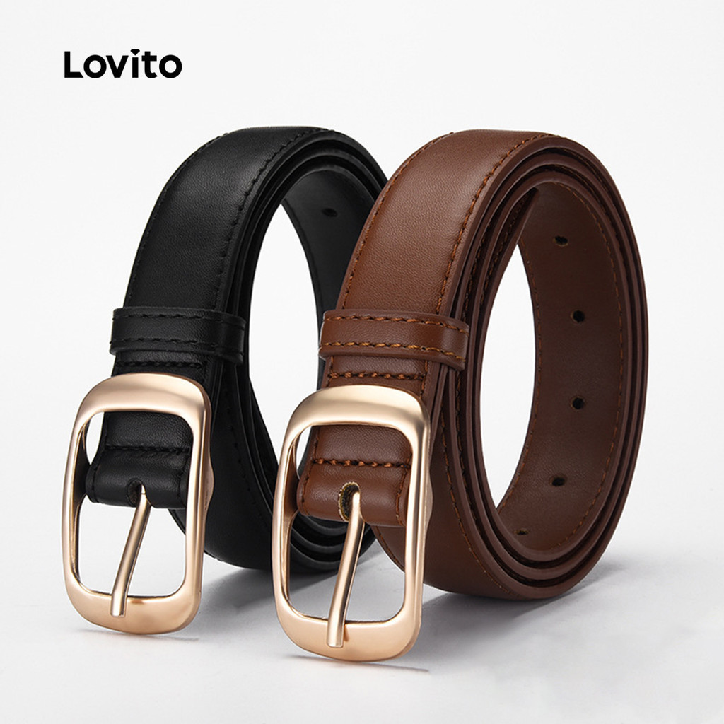 Lovito แคชชวล โลหะธรรมดาอเนกประสงค์สวมใส่ทุกวันการออกแบบที่เรียบง่ายเอวบางเข็มขัดทุกฤดูกาลสําหรับผู้หญิง LFA82319