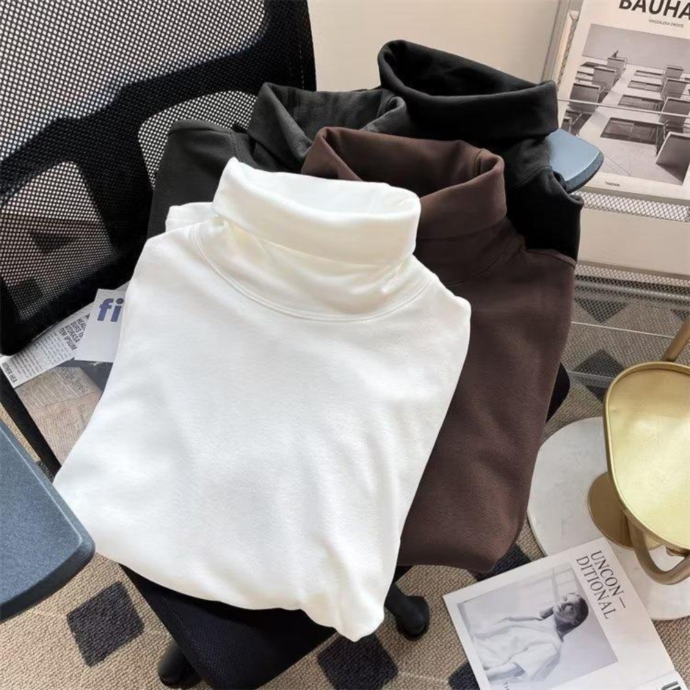 MEFEEE เสื้อผู้ชายไซส์บวก M-5XL แขนยาว คอสูง มีขนแกะ เพิ่มความอบอุ่นในหน้าหนาว