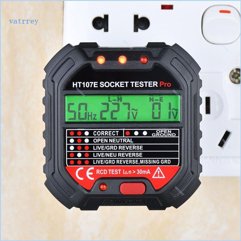 VA HT107 Outlet Adapter Socket Tester พร้อมจอแสดงผล LCD EU UK US Plug