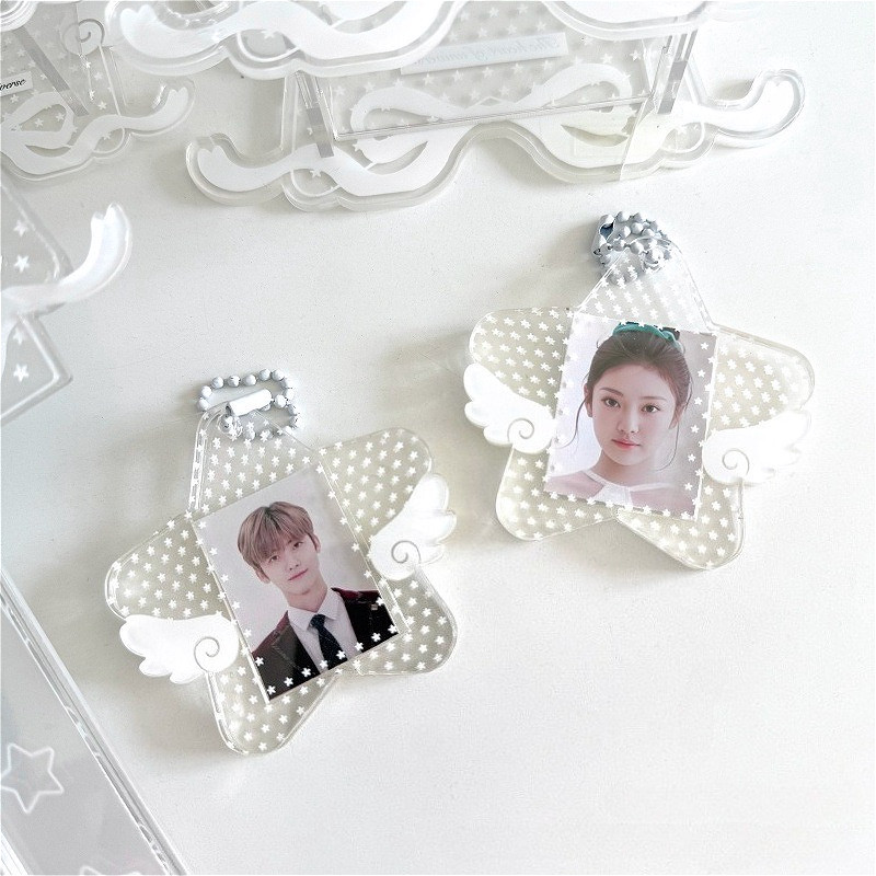 Ins Style Star Wing พวงกุญแจรูปถ่ายอะคริลิค 1 นิ้ว ID Photo Photo Photocard Holder Bag Charm