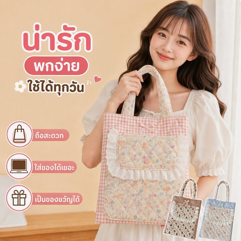 กระเป๋าใส่แท็บเล็ต ผ้าคอตตอนควิลต์ ลายหมีโดปามีน มีหูหิ้ว กันกระแทก Túi đựng laptop Túi xách tay