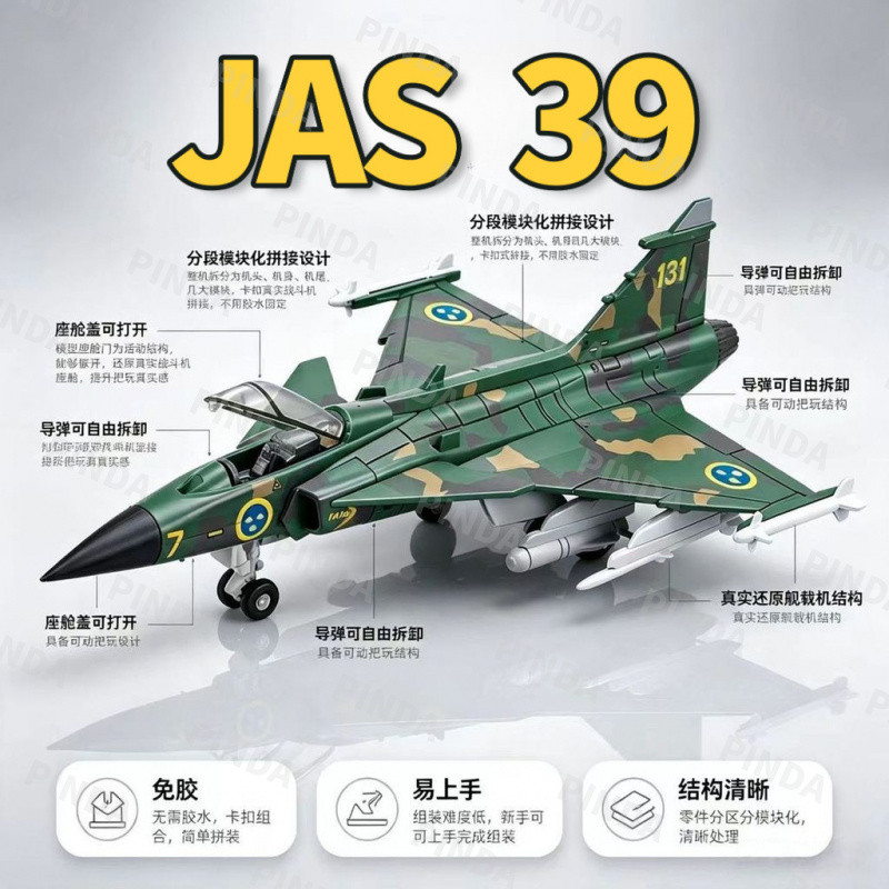 [JAS39 Eagle Lion] 1: 72 High Precision Fighter Model Light Multi-Purpose Fighter Sweden Eagle Lion Fighter F14 Tom Owl F15 Eagle F22 B2 F35 SU25 ทหารเครื่องบินรุ่นเครื่องบินจําลองผลิตภัณฑ์สําเร็จรูปคอลเลกชันจําลองเครื่องประดับจําลอง XJ-81