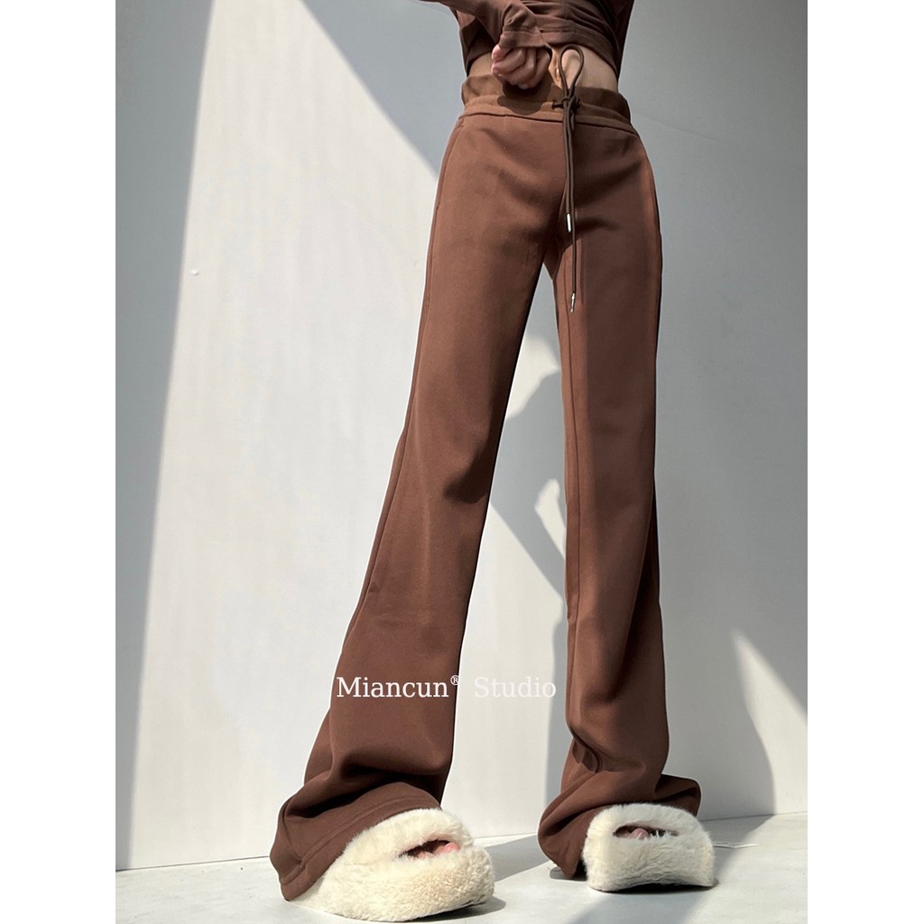 High Score Ant เอว Drawstring โยคะ Micro-Flare กางเกงผู้หญิงต่ําเอวยืด Slim-Fit Slimmer ดู Drapey