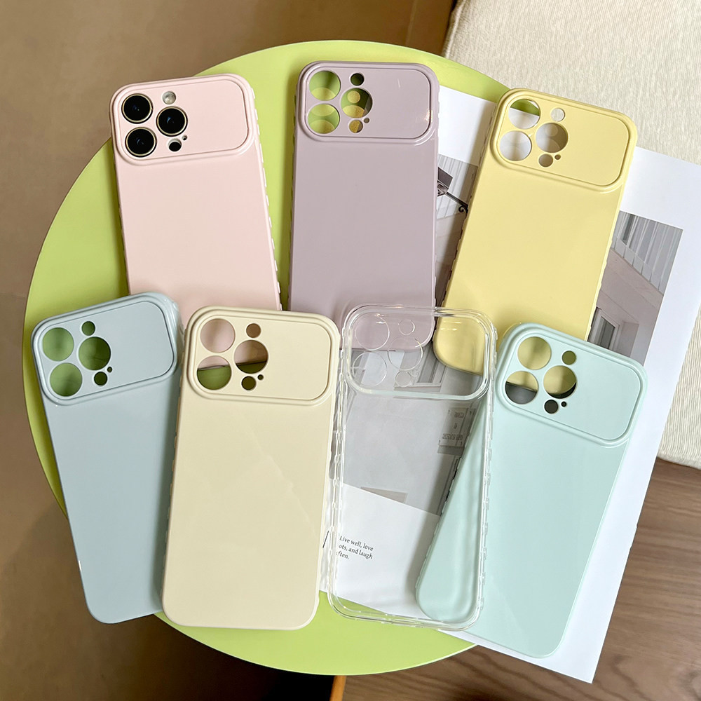 มักกะโรนีง่าย สีทึบ เรียบเนียน เคสโทรศัพท์สําหรับ Iphone 11 15 16 Pro Max 12 14 13 Pro Max ป้องกันเลนส์กันกระแทกนุ่มโทรศัพท์ฝาหลัง