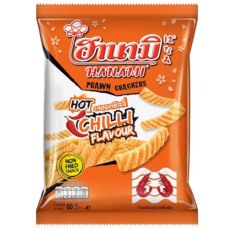ฮานามิข้าวเกรียบกุ้งรสฮอตชิลลี 52กรัม Hanami Prawn Crackers Hot Chilli Flavour 52g. [หมายเลขบาร์โค้ด 8852052111508]