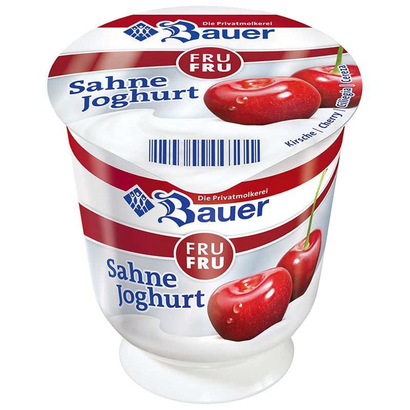 บาวาร์ฟรูฟรูเดอซานีเกอโยเกิร์ตรสเชอร์รี 150กรัม Bauer Fru Fru Der Sahnige Cherry Yoghurt 150g [บาร์โค้ด 4002334112547]