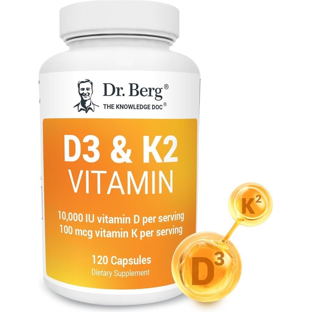 หมอ. Berg วิตามิน D3 K2 ประกอบด้วย MCT วิตามิน D3 10,000 mcg MK7 วิตามิน K2, โคลีนบริสุทธิ์, สังกะสี