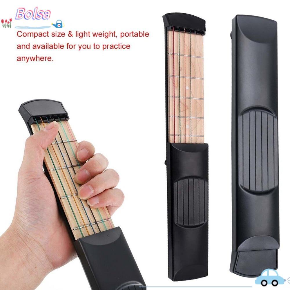 BOLSA Pocket Guitar, Maple Wood F/Begnne Chord Trainer, Compact Size Guitar Practice 6 String 6 Fret