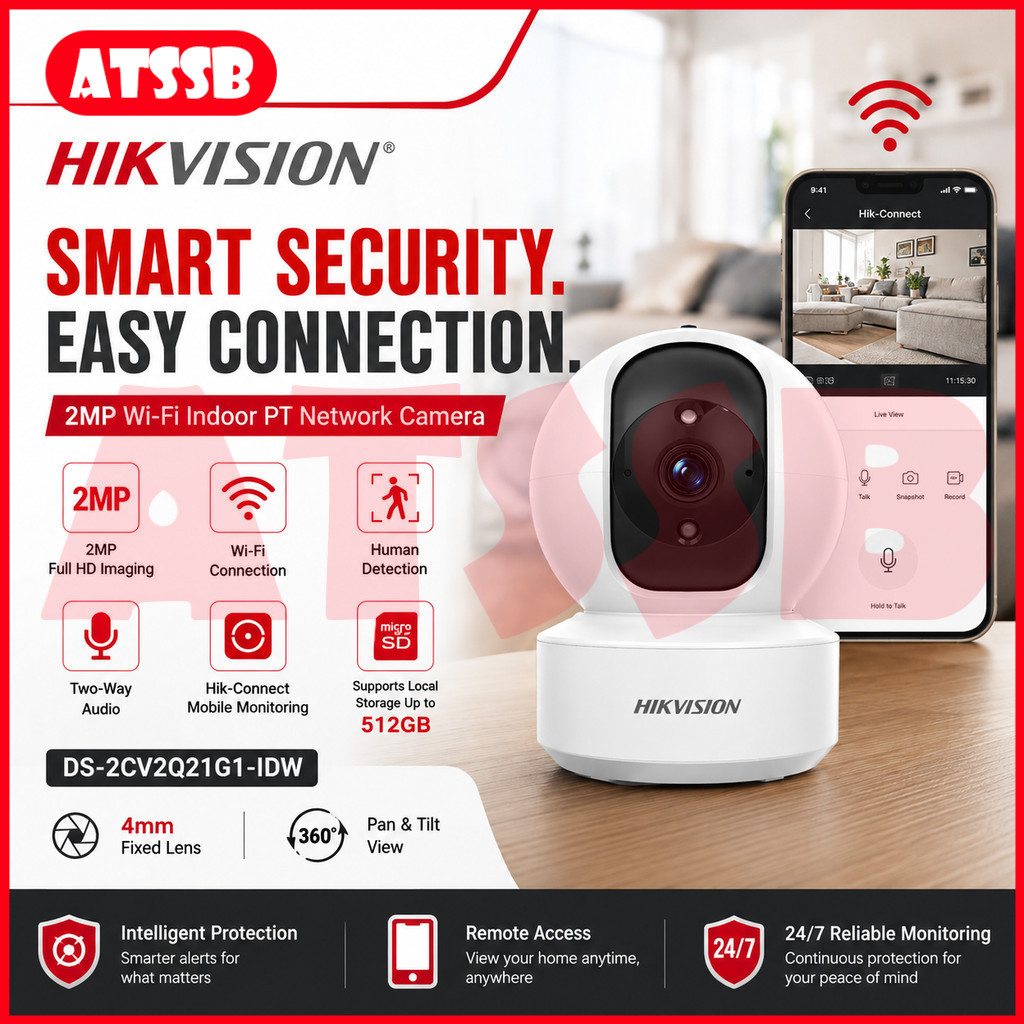 ATSSB HIKVISION DS-2CV2Q21G1-IDW 2MP WiFi กล้องวงจรปิดในร่ม PT Human Detection Two Way Audio Hik-Con