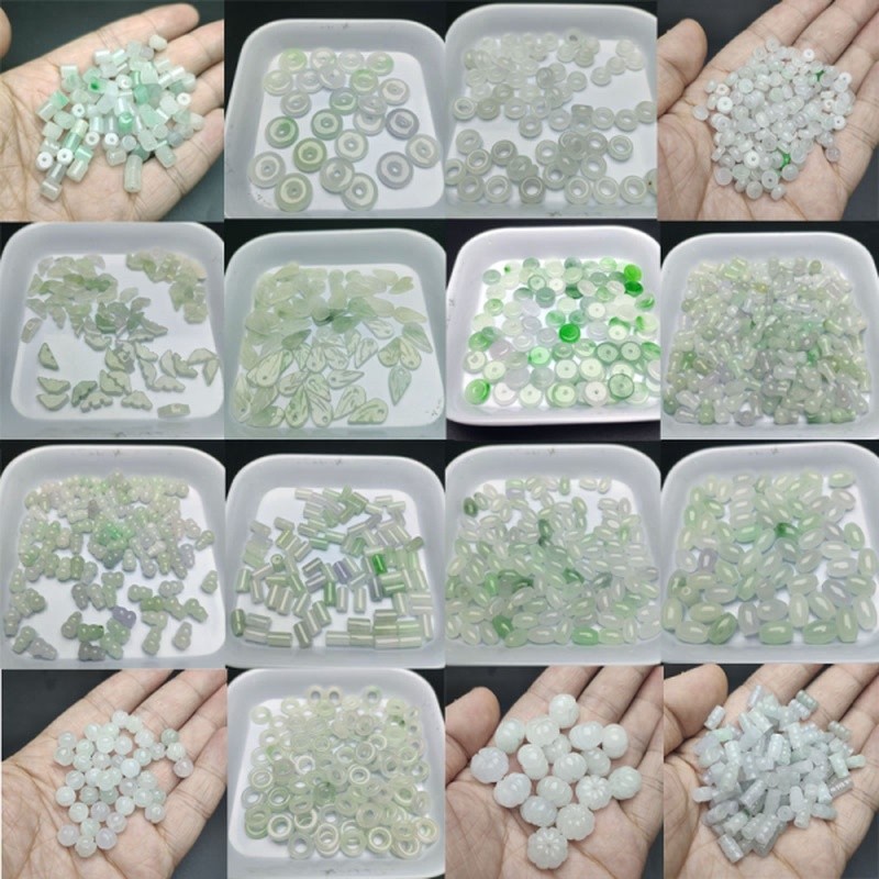 冰种巴山翠小配饰处理翡翠玉石转运珠平安扣散珠手编腰链手链配2608027 Ice jadeite small accessories, processed jadeite fortune beads,
