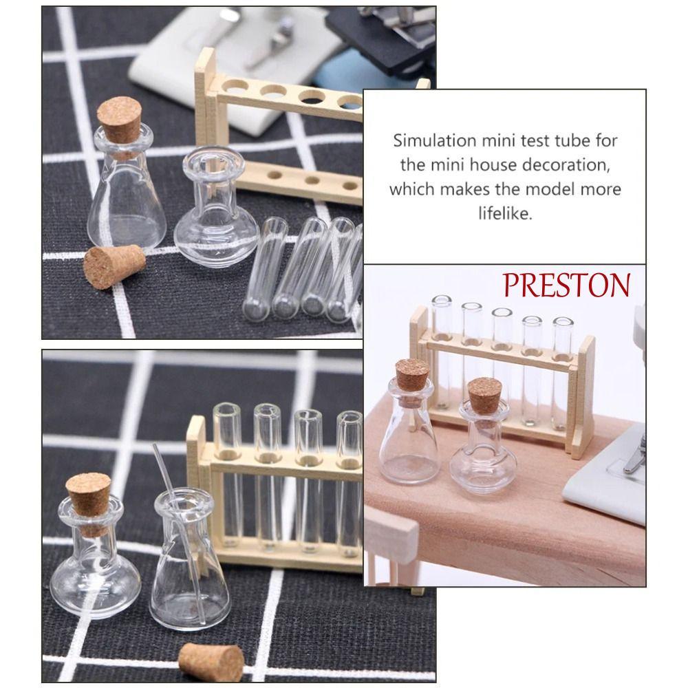 PRESTON Dollhouse Mini Glass Test Tube Set, ถ้วยตวง 1:12 Dollhouse Simulation Glass Test Tube, Mini 