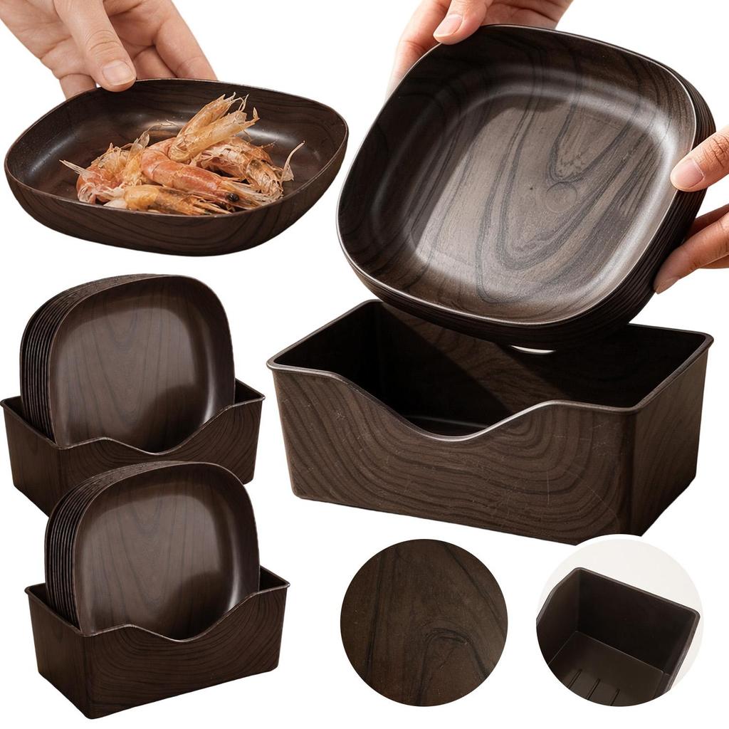 2-10 ชิ้นน้ําหนักเบา Drop-Resistant พลาสติกกระดูกแผ่น,ไม้-Grain Snack จานผลไม้ชุดสําหรับห้องครัวตาราง Tidying-Up