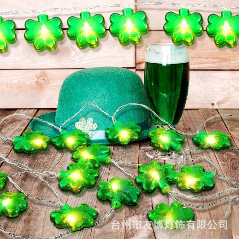 2026 สไตล์ใหม่ St. Patrick Green Four-leaf Clover String Lights Irish Holiday Clover ledLED String L