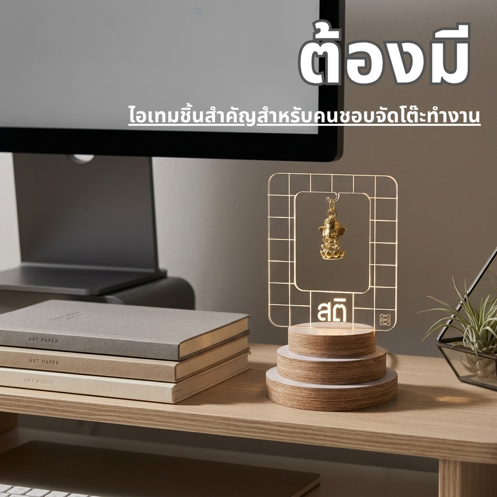 หิ้งพระมินิมอล แท่นแขวนพระอคริลิค มีไฟ LED ตั้งโต๊ะทำงาน ซุ้มพระ gadget จัดโต๊ะทำงานสายมู รุ่น MARKA