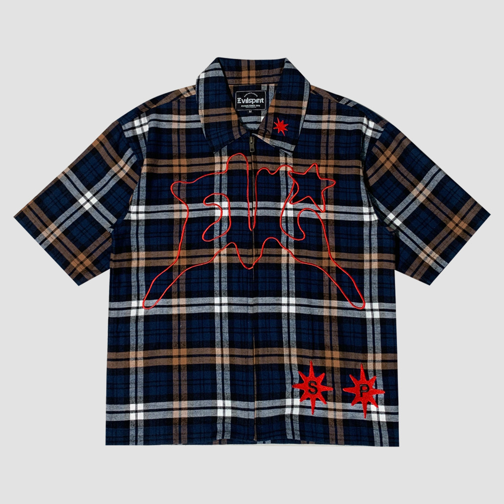 KEMEJA EVILSPIRIT SHIRT - HIZUKA NAVY UNISEX CROP SHIRT