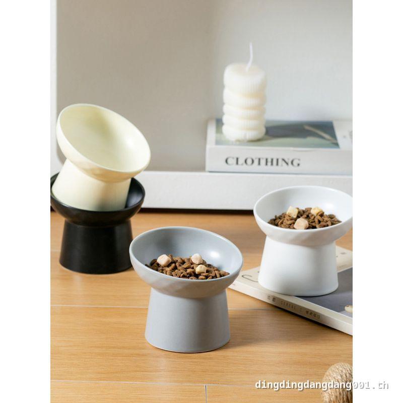 Creative Dopamine Color Anti-Overturning High-Foot Oblique Bowl ชามเซรามิกสัตว์เลี้ยงชามแมวชามสุนัขป