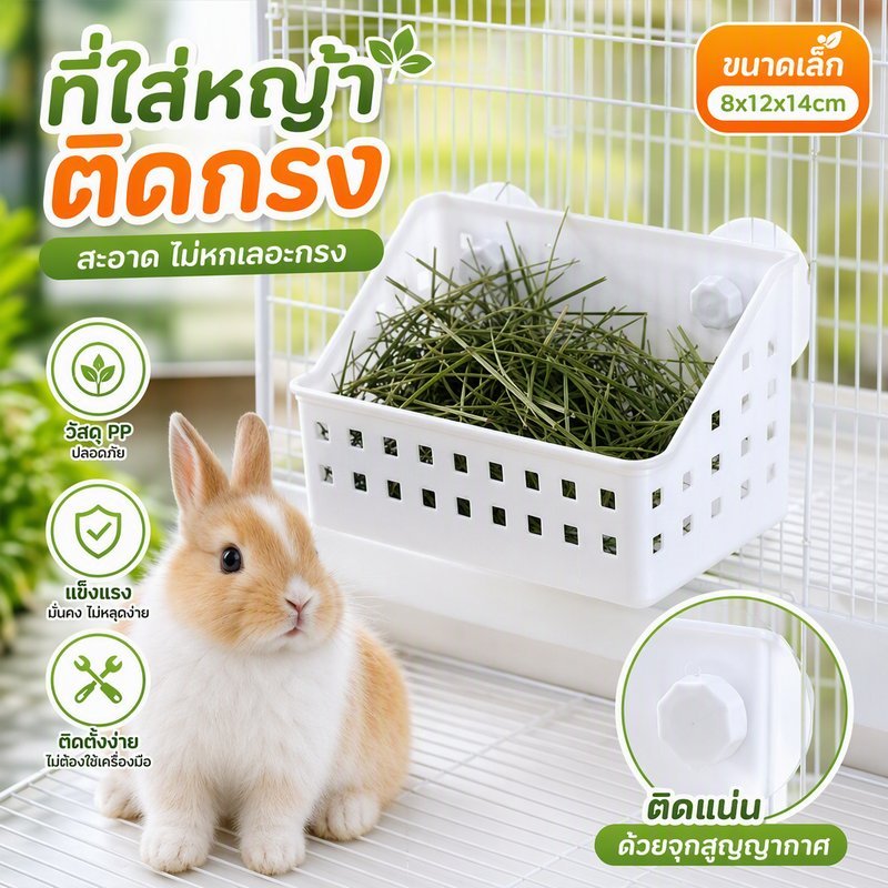 รางหญ้ากระต่าย+ชามอาหาร ถาดใหญ่ สำหรับกระต่าย/หนูตะเภา ติดกรงมั่นคง ประกอบง่าย ทนกัดแทะ