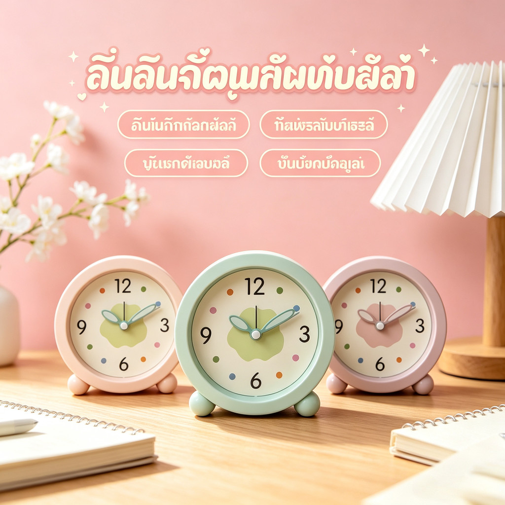 นาฬิกาปลุกแบบกระดิ่ง ลายการ์ตูนน่ารักๆ พร้อมไฟหน้าจอ