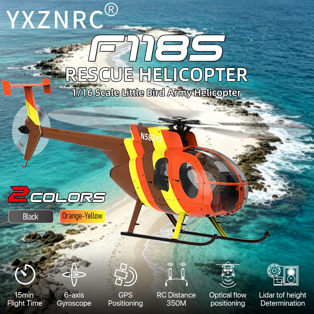 YUXIANG F118S RC เฮลิคอปเตอร์ MH-6 MD-500 นกน้อย 1/16 9CH GPS Brushless Optical-Flow 5.8G FPV Space,