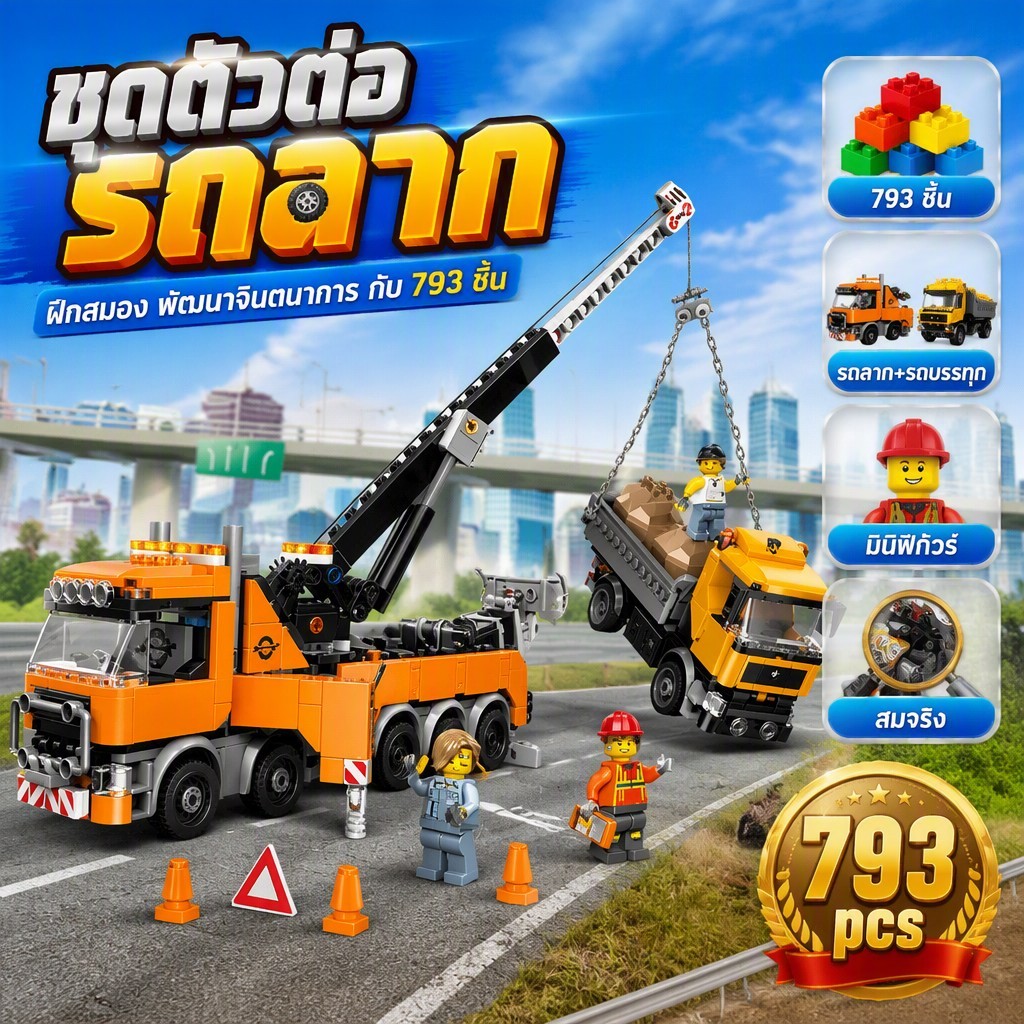 ชุดต่อเลโก้ compatible 60467 รถเครนยกหนักพร้อมรถบรรทุกทิ้งหิน 793 ชิ้น ตัวละครประกอบ ชุดของเล่นเด็กช