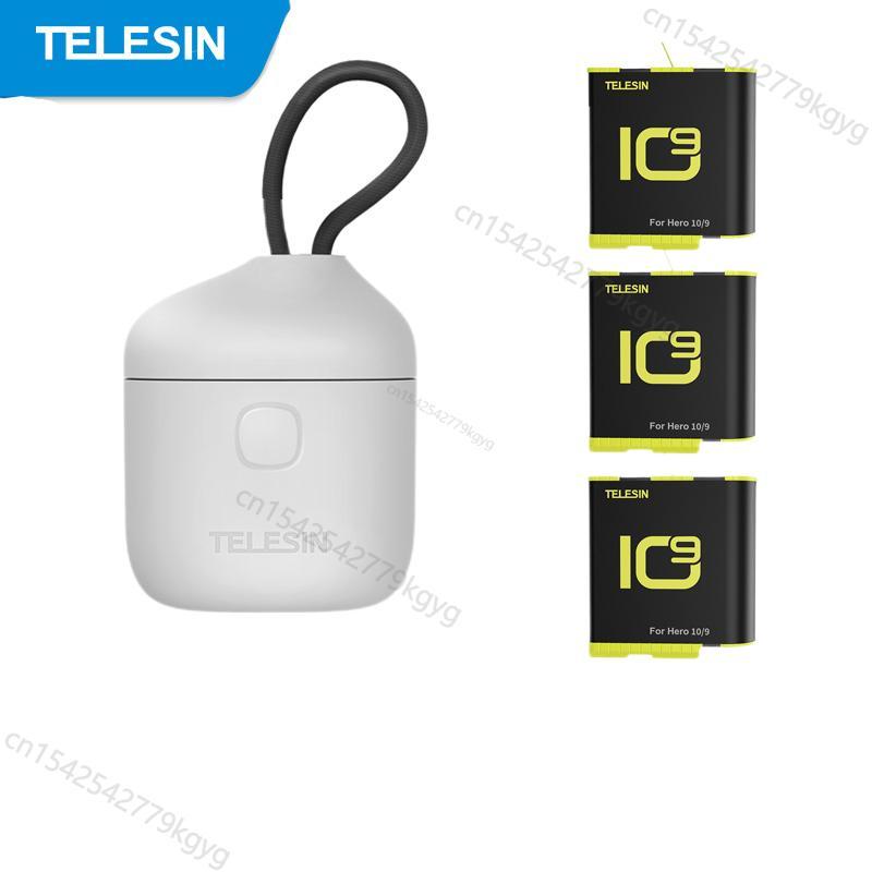 TELESIN Allin กล่อง 1750mAh เครื่องชาร์จแบตเตอรี่สําหรับ GoPro Hero 10 9 สีดําชาร์จเร็ว 3 ช่องแบตเตอ