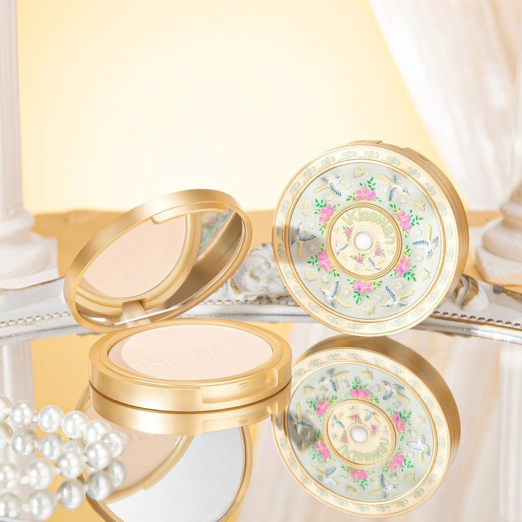 IKisswan นูนดอกไม้ Bird Official Pressed Powder Long-Lasting Lock แต่งหน้า Clear Soft Focus Oil Cont