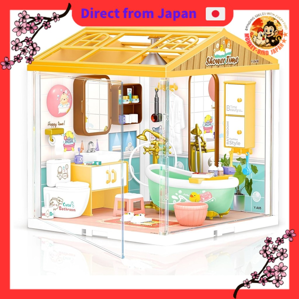 DIY Miniature House Kit, Plastic Dollhouse Furniture Set, Toy Figure House for Dolls, with USB Light