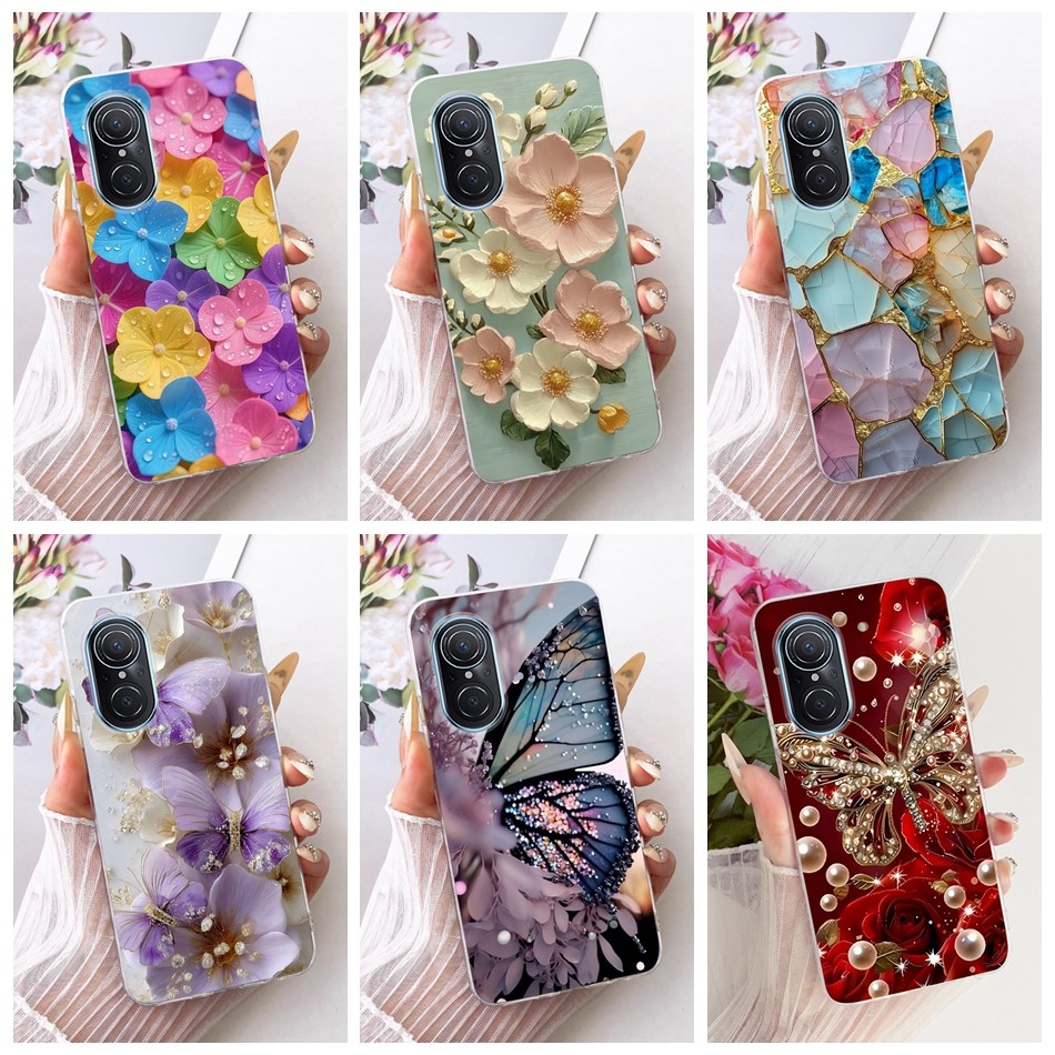สําหรับ Huawei Nova 9 SE ใหม่ดอกไม้ผีเสื้อรูปแบบเคสโทรศัพท์ Nova 9SE JLN-LX1 JLN-LX3 ซิลิโคนนุ่ม TPU