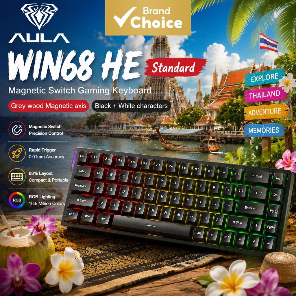 คีย์บอร์ดแมคคานิคอลแม่เหล็ก AULA WIN68 HE สวิตช์ Hall Effect มีสาย RGB สําหรับเล่นเกมและมืออาชีพ