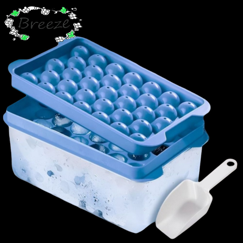 BREEZE Ice Grid Mold, Round Storage Box Ice Cube Tray, Creative Silicone with Scoop drink Sphere Mol